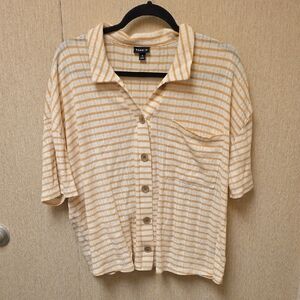 Torrid Tan and White Striped Button-Up Blouse